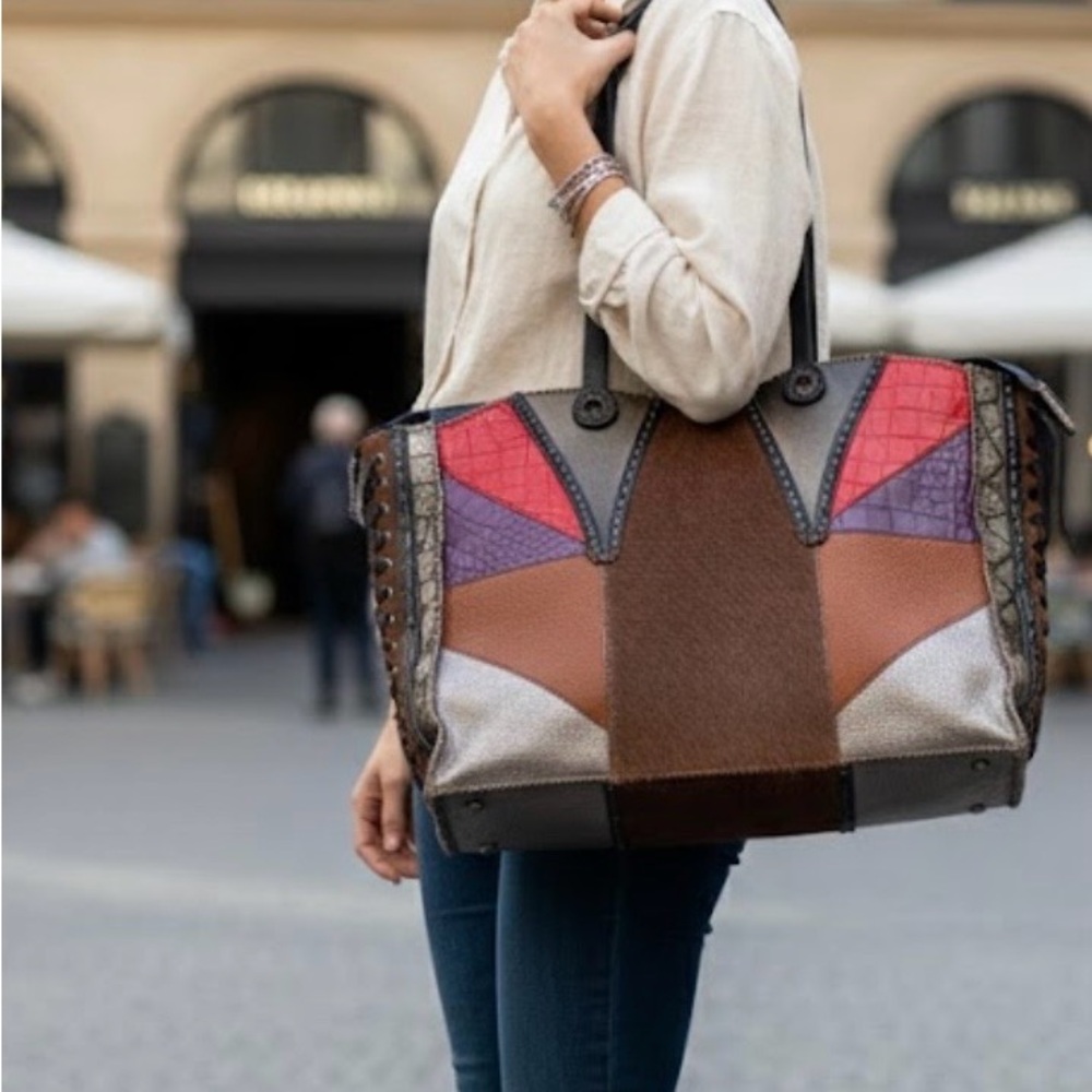 Colorful Patchwork Leather Tote - image 1